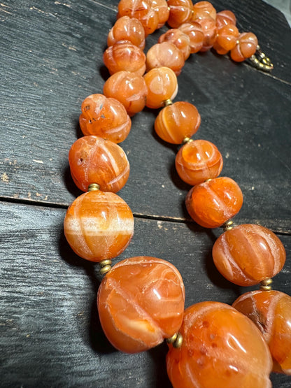 Unique Carnelian Melon Bead Necklace from Nepal | Boho Vintage Tribal Jewelry