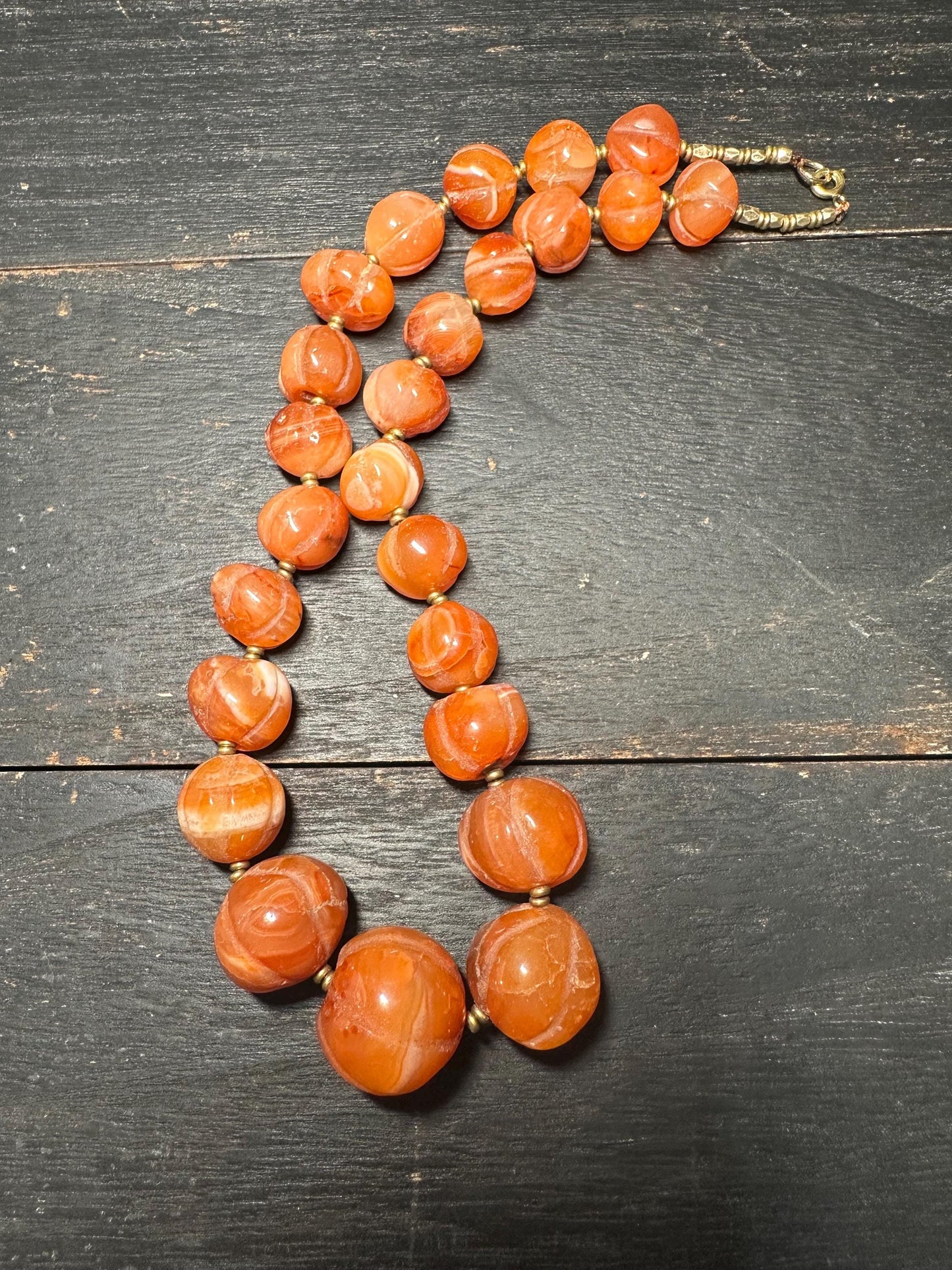 Unique Carnelian Melon Bead Necklace from Nepal | Boho Vintage Tribal Jewelry