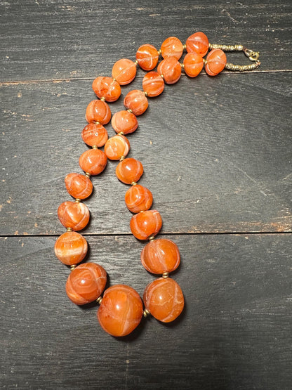 Unique Carnelian Melon Bead Necklace from Nepal | Boho Vintage Tribal Jewelry