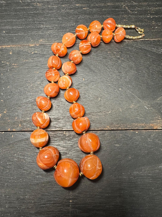 Unique Carnelian Melon Bead Necklace from Nepal | Boho Vintage Tribal Jewelry