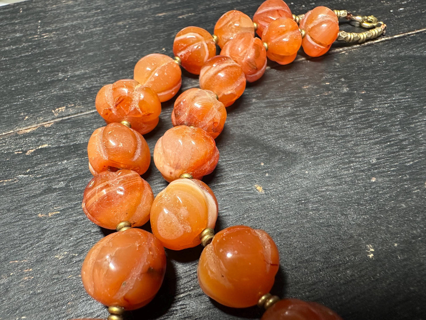 Unique Carnelian Melon Bead Necklace from Nepal | Boho Vintage Tribal Jewelry