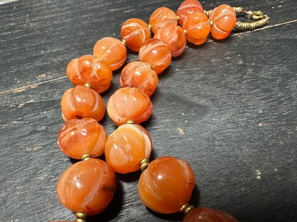 Unique Carnelian Melon Bead Necklace from Nepal | Boho Vintage Tribal Jewelry