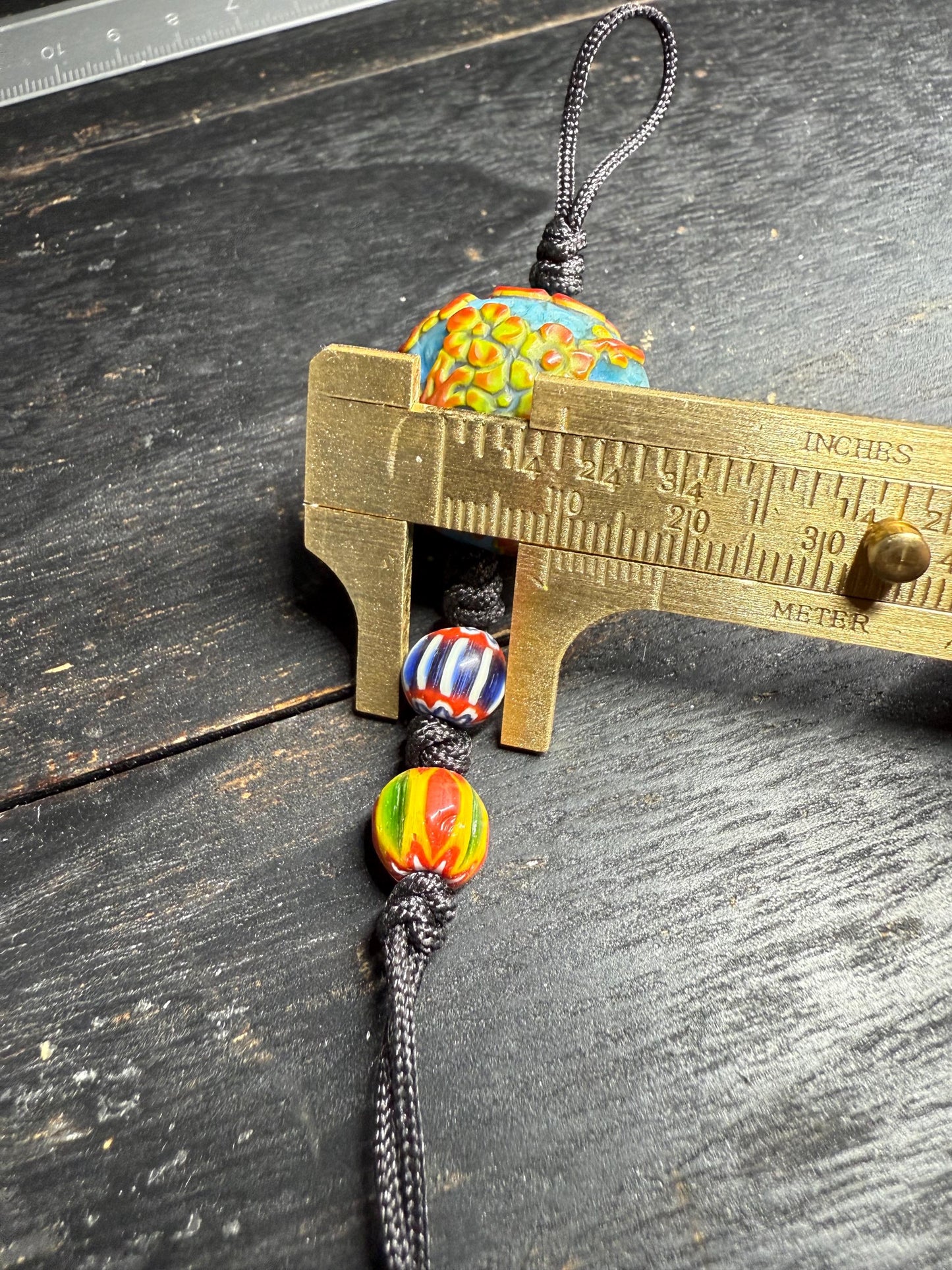 Vintage Peking Glass Bead Charm  Handcrafted Key Ring with Nepal Beads | Designed in Canada