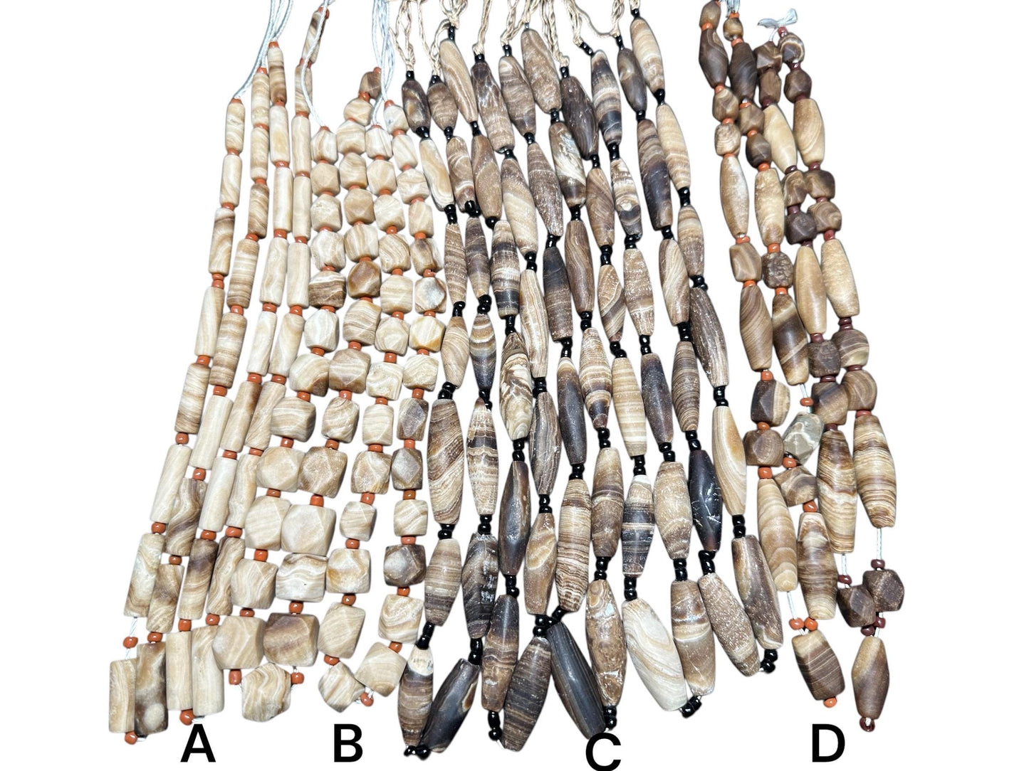 Handcut Vivid Striped Brown Calcite Beads | Square Beads with Spacers