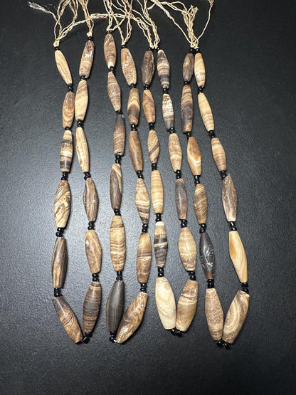 Handcut Vivid Striped Brown Calcite Beads | Square Beads with Spacers