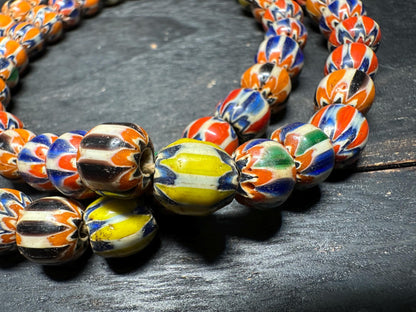 Handmade Vintage Nepalese Chevron Beads Strand | Himalayan Tribal Glass Beads | Ethnic Jewelry Making Supplies