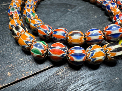 Handmade Vintage Nepalese Chevron Beads Strand | Himalayan Tribal Glass Beads | Ethnic Jewelry Making Supplies