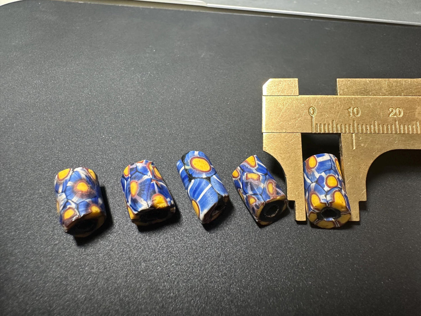 5 Antique Millefiori Beads  Venetian African Trade Glass Beads  Rare Cylinder Mosaic Beads for Jewelry Making
