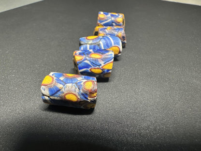 5 Antique Millefiori Beads  Venetian African Trade Glass Beads  Rare Cylinder Mosaic Beads for Jewelry Making