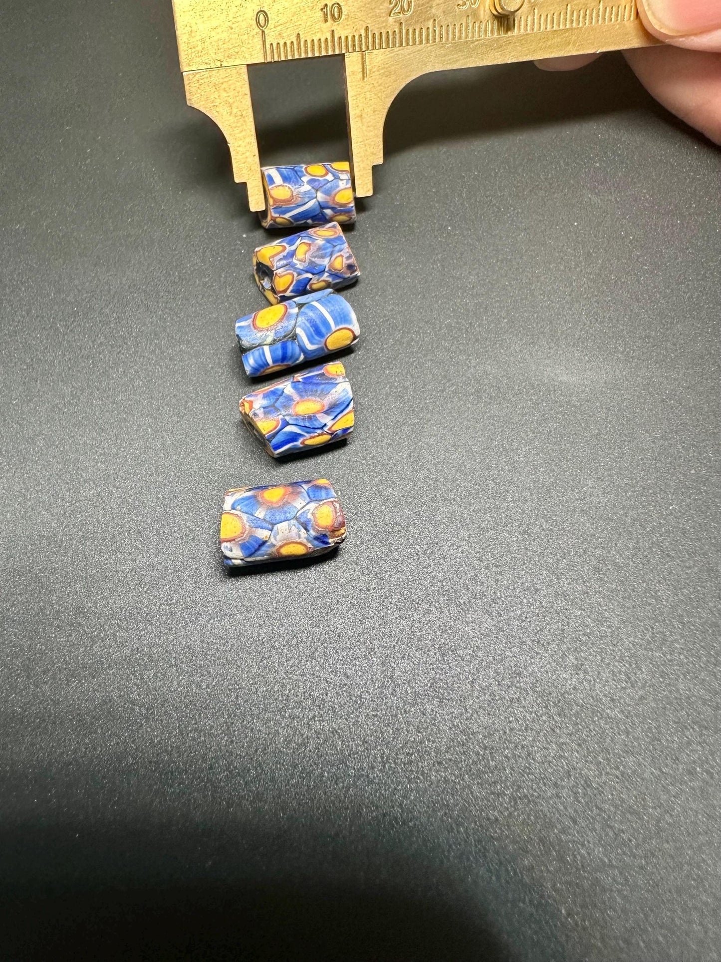 5 Antique Millefiori Beads  Venetian African Trade Glass Beads  Rare Cylinder Mosaic Beads for Jewelry Making