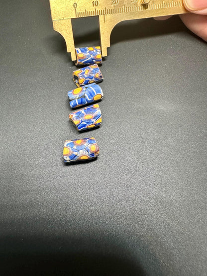 5 Antique Millefiori Beads  Venetian African Trade Glass Beads  Rare Cylinder Mosaic Beads for Jewelry Making