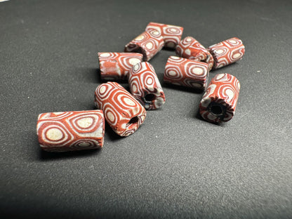 Set of 5 Antique Venetian Millefiori Trade Beads  Rare African Glass Cylinder Beads  Collectible Mosaic Beads