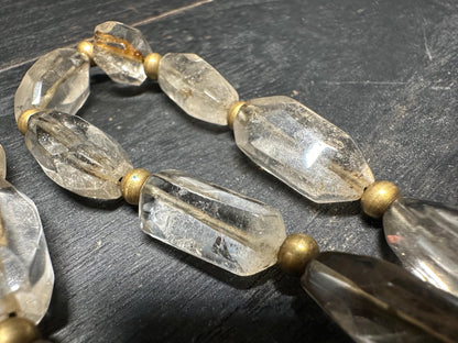 Antique Southeast Asian Crystal Beads Necklace | Likely Burmese Old Rock Crystal & Brass Tribal Jewelry | Rare Hand Cut Beads Collectible