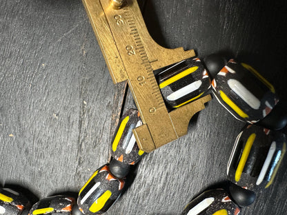 Handmade Nepal Chevron Beads Necklace: Black, Yellow, White African Trade Style