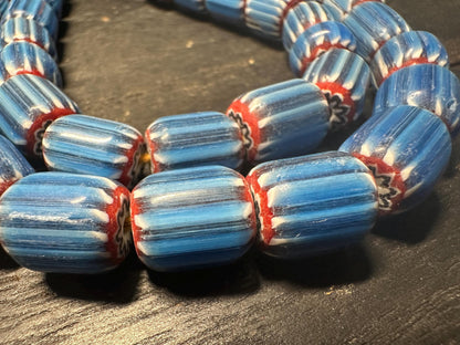 Rare Nepal Blue Chevron Glass Beads: Millefiori Style Necklace Supplies