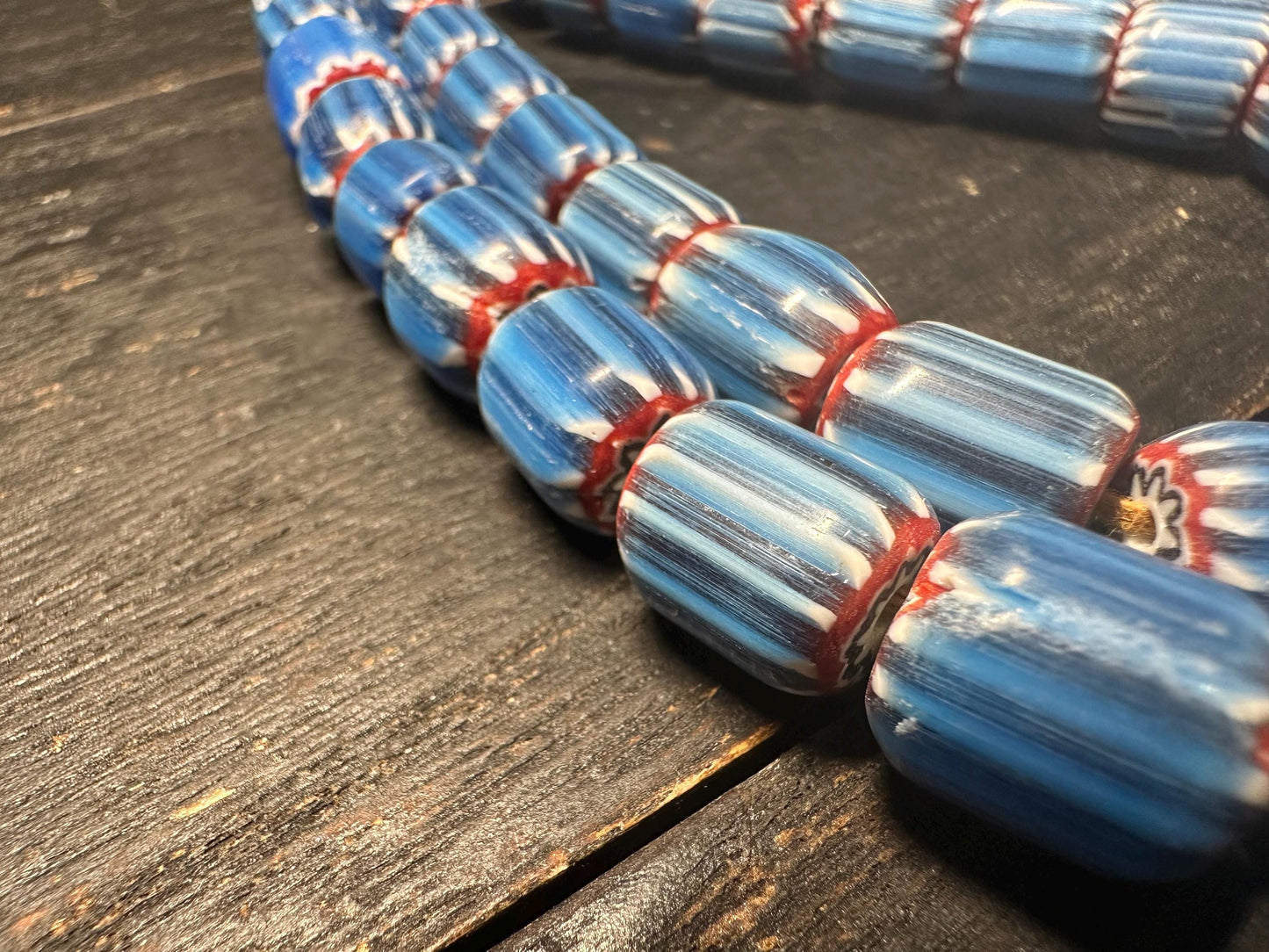 Rare Nepal Blue Chevron Glass Beads: Millefiori Style Necklace Supplies