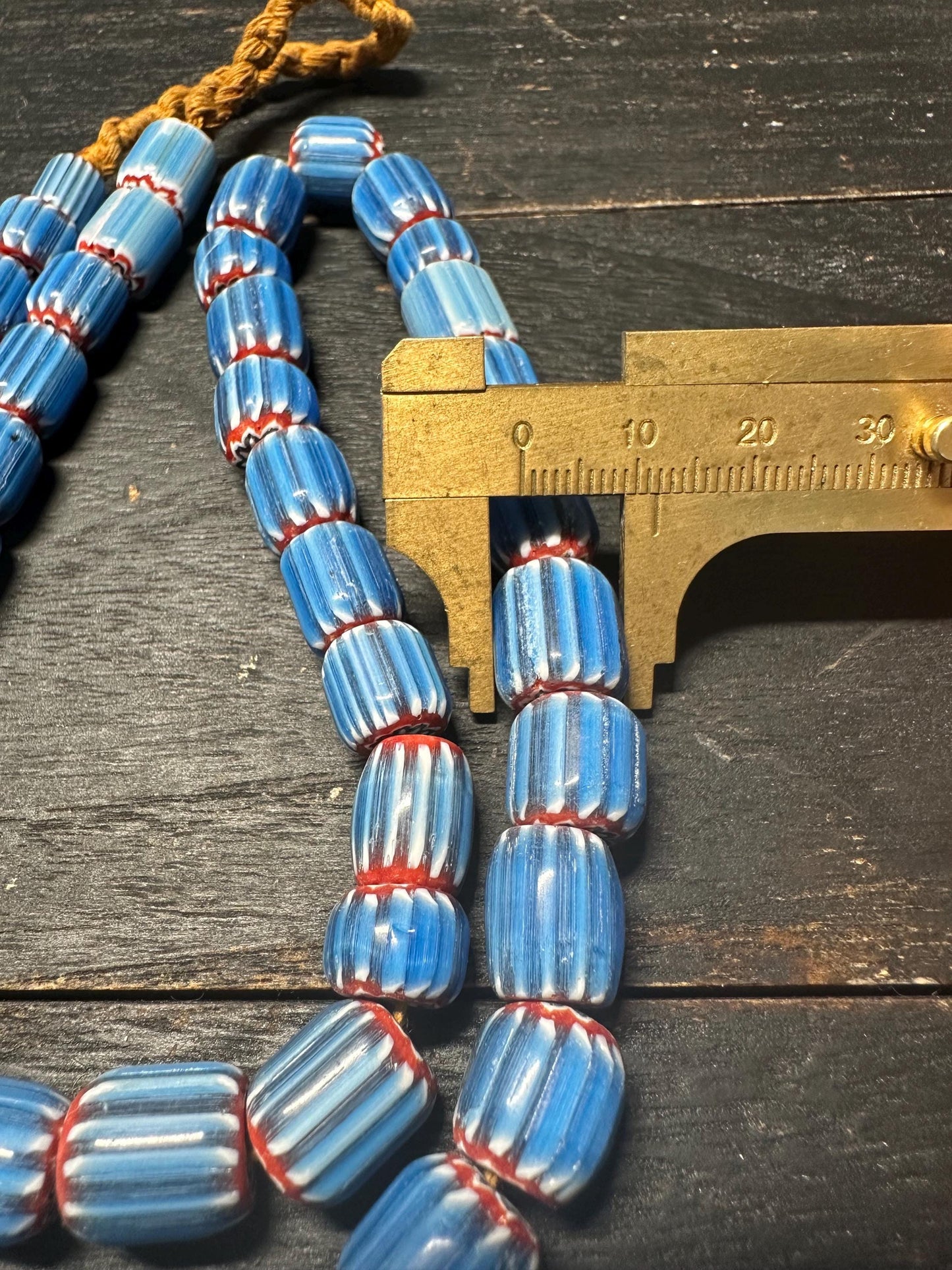 Rare Nepal Blue Chevron Glass Beads: Millefiori Style Necklace Supplies