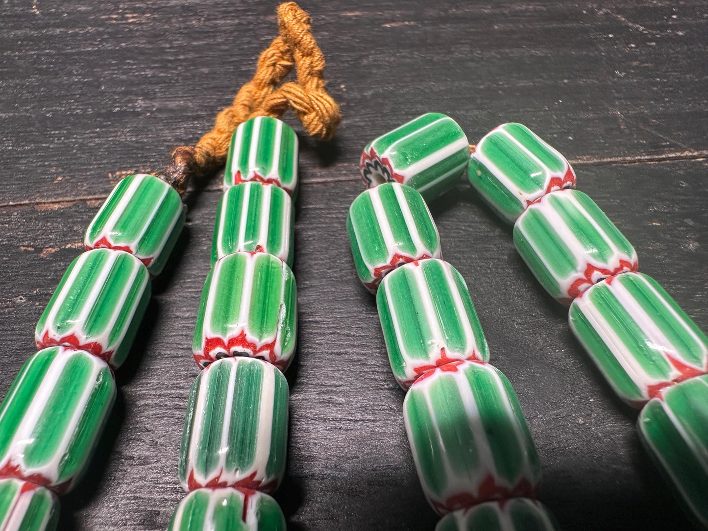 Handmade Nepal Green Chevron Beads Necklace: African Trade Bead Style