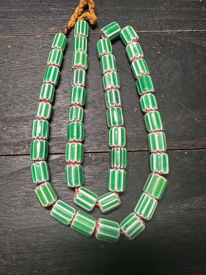 Handmade Nepal Green Chevron Beads Necklace: African Trade Bead Style