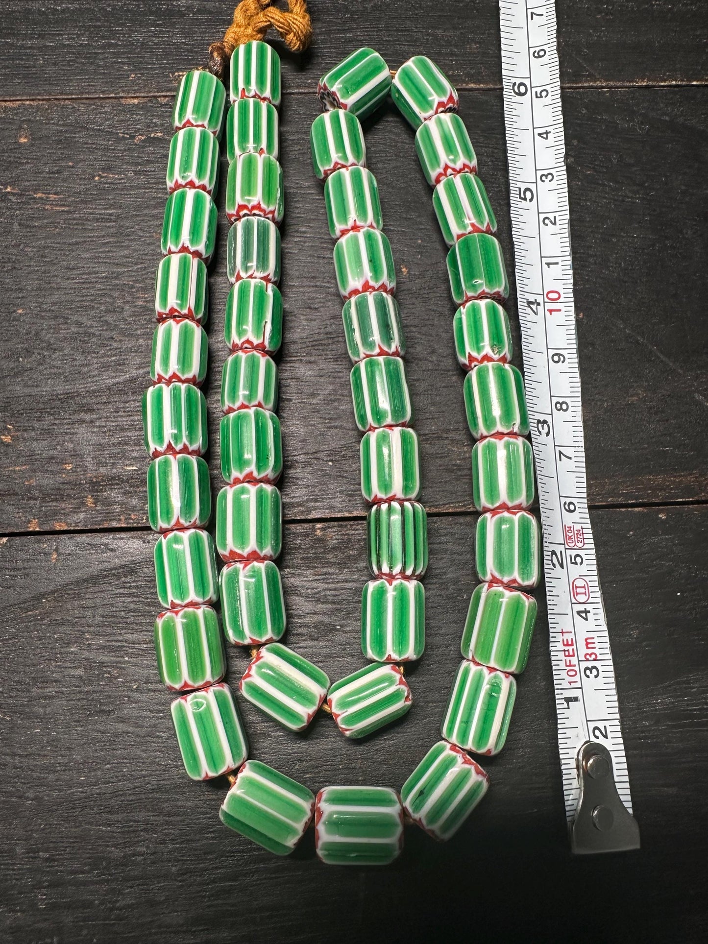 Handmade Nepal Green Chevron Beads Necklace: African Trade Bead Style