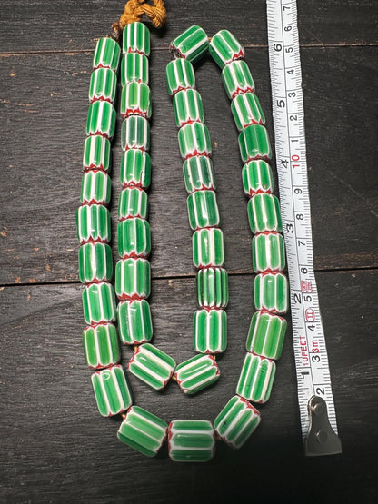 Handmade Nepal Green Chevron Beads Necklace: African Trade Bead Style