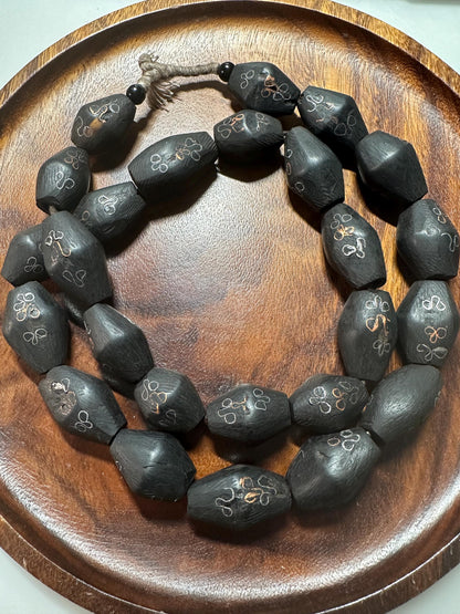 Hand-Carved African Ebony Wood Beads: Tribal Jewelry Making, 25pc Strand