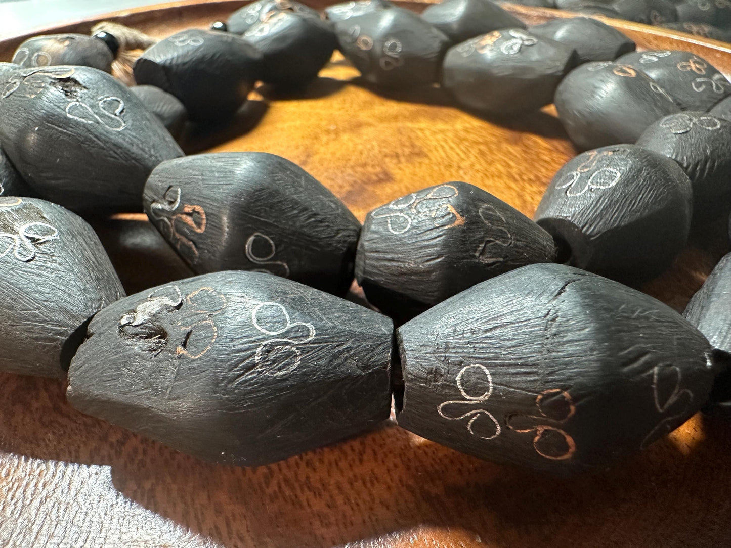 Hand-Carved African Ebony Wood Beads: Tribal Jewelry Making, 25pc Strand