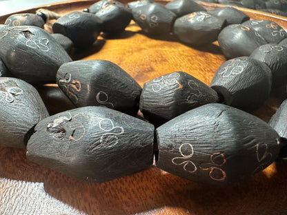 Hand-Carved African Ebony Wood Beads: Tribal Jewelry Making, 25pc Strand