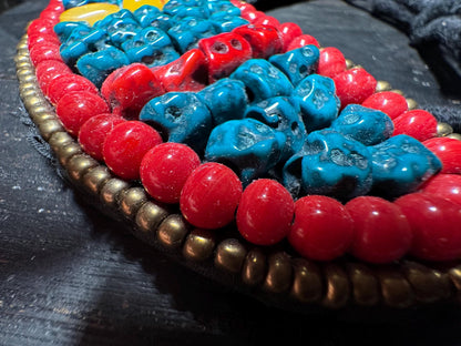 Handmade Tibetan Necklace: Boho Ethnic Jewelry with Turquoise, Coral & Amber Resin