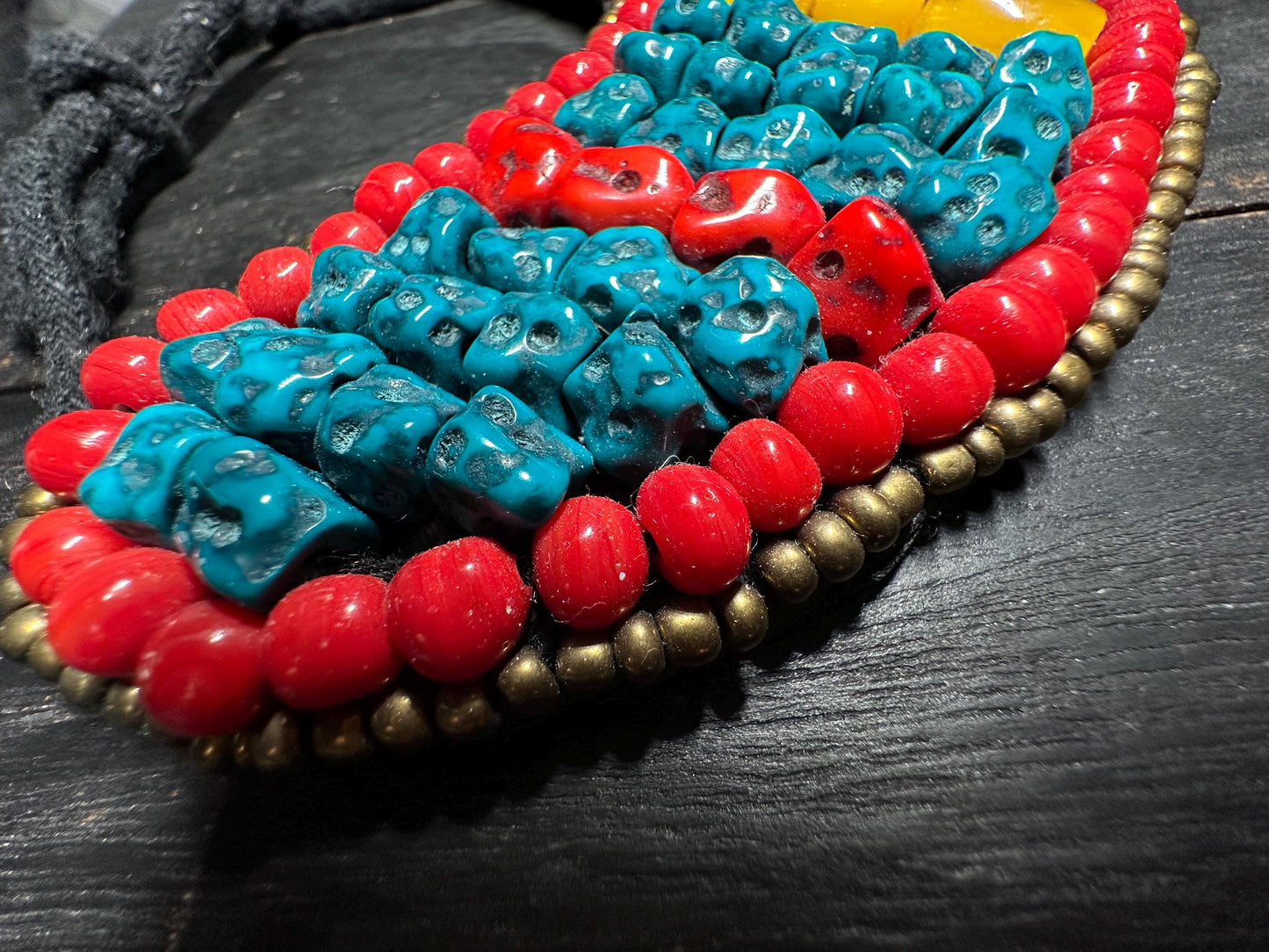 Handmade Tibetan Necklace: Boho Ethnic Jewelry with Turquoise, Coral & Amber Resin