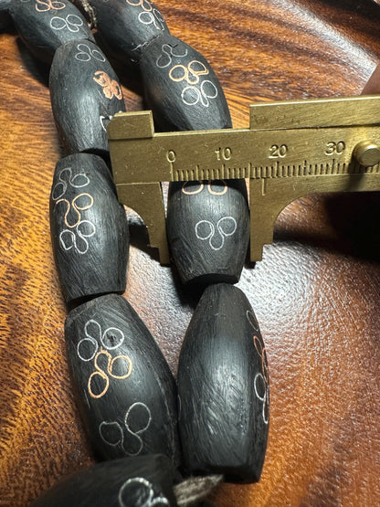 Hand-Carved African Ebony Wood Beads: Tribal Jewelry Making (25 Beads/Strand