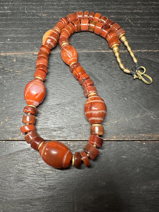 Handmade Nepal Carnelian Agate Necklace: Tibetan Tribal Style Gemstone Jewelry