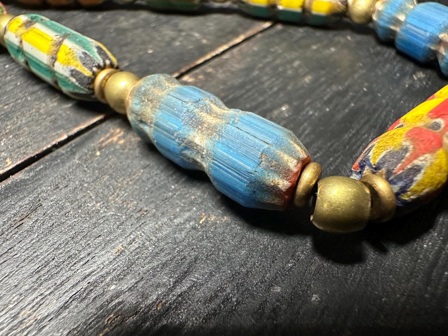 Ancient Mosaic Glass Bead Necklace: Rare Colorful Big Beads