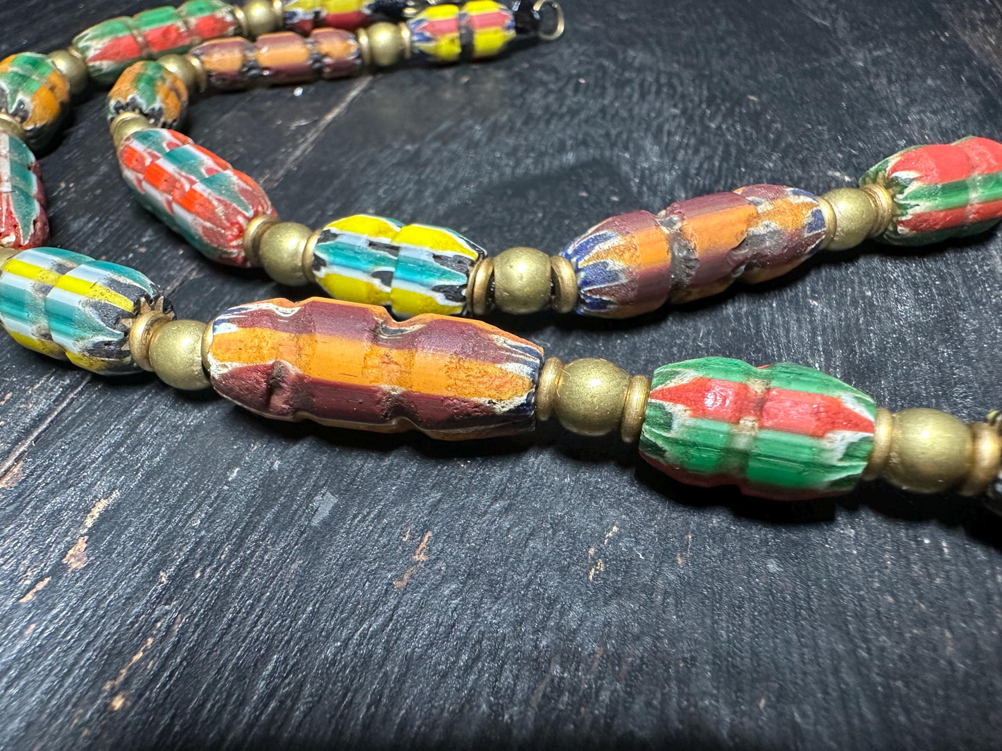 Ancient Mosaic Glass Bead Necklace: Rare Colorful Big Beads
