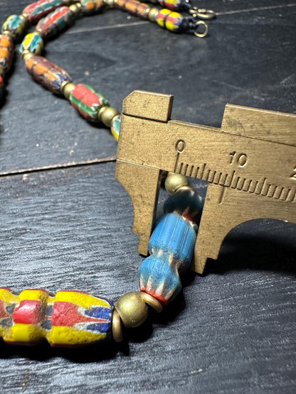 Ancient Mosaic Glass Bead Necklace: Rare Colorful Big Beads