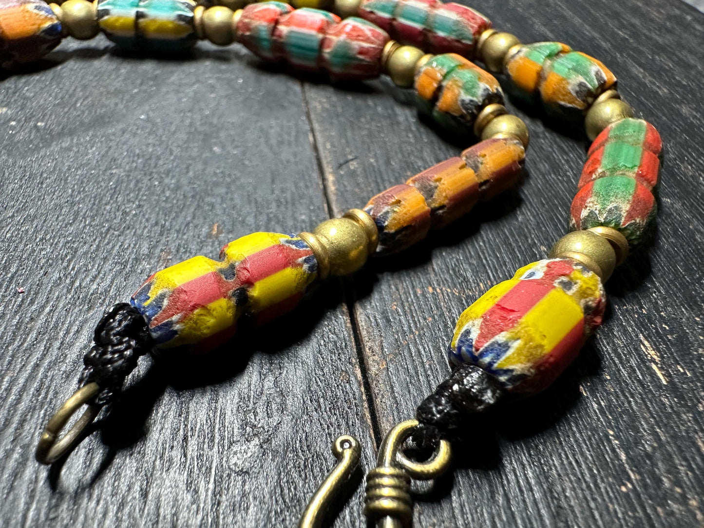 Ancient Mosaic Glass Bead Necklace: Rare Colorful Big Beads