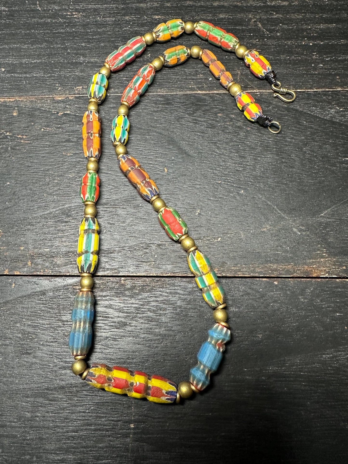 Ancient Mosaic Glass Bead Necklace: Rare Colorful Big Beads