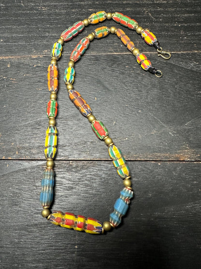 Ancient Mosaic Glass Bead Necklace: Rare Colorful Big Beads