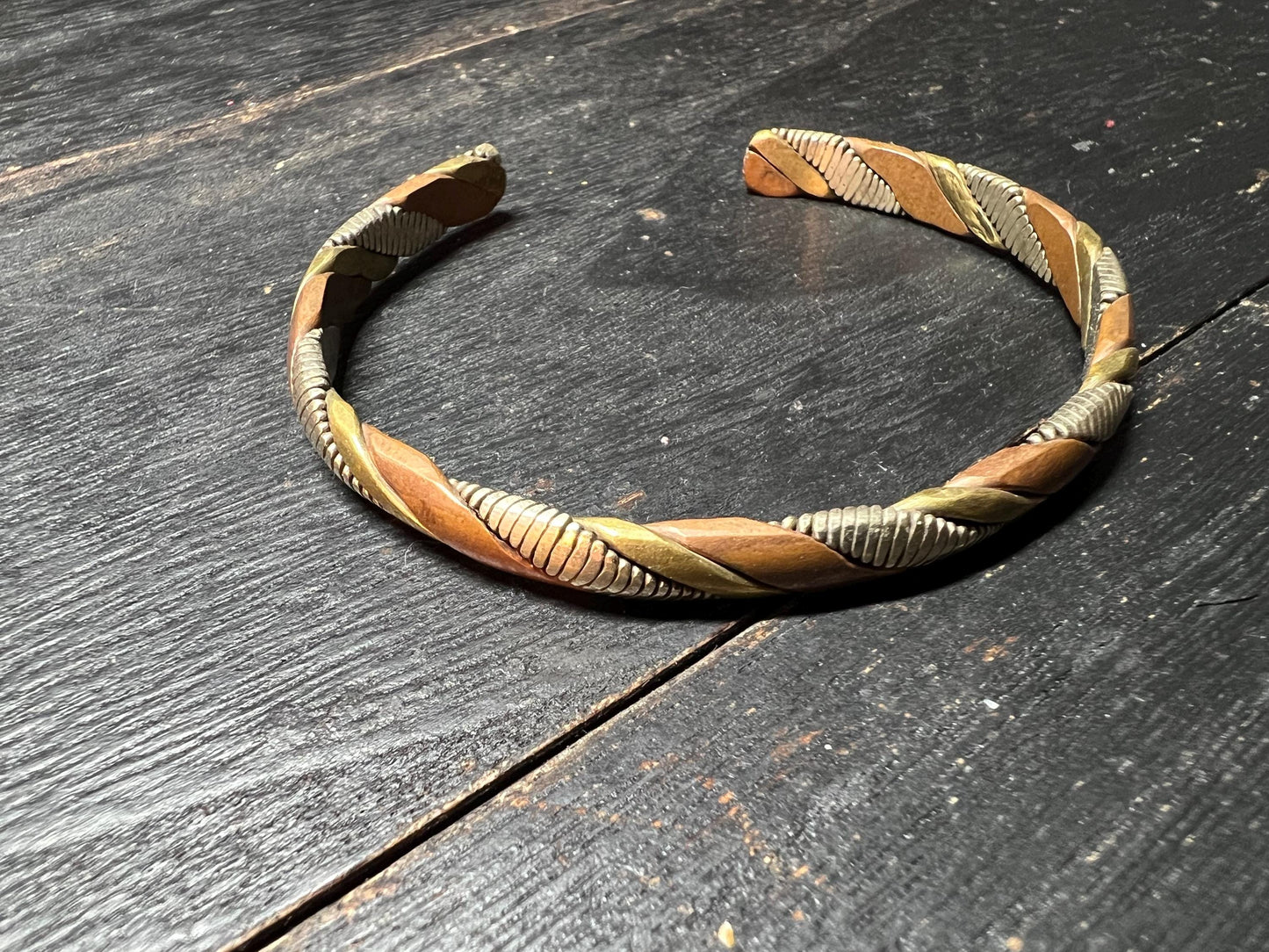 Handmade Tibetan Copper Brass Iron Cuff: Rustic Boho Healing Bangle