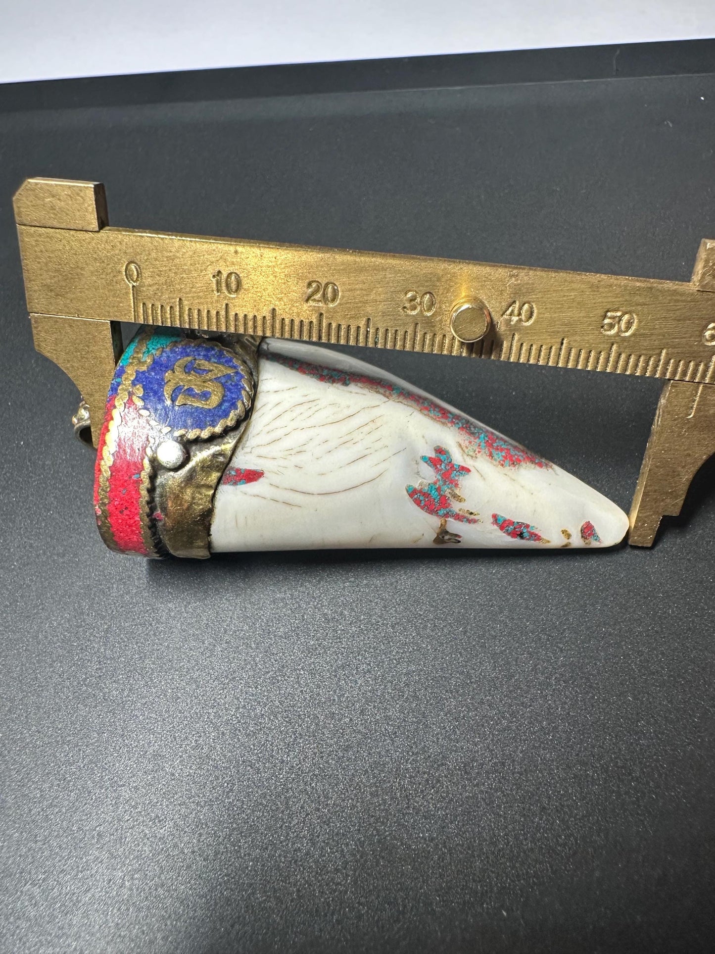 Tibetan Om Amulet Pendant: Brass, Turquoise & Coral Inlay - Handmade Nepal