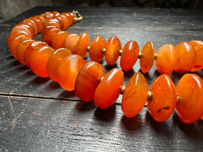 Vintage Tibetan Carnelian Agate Necklace: Himalayan Melon Beads, Ethnic Jewelry