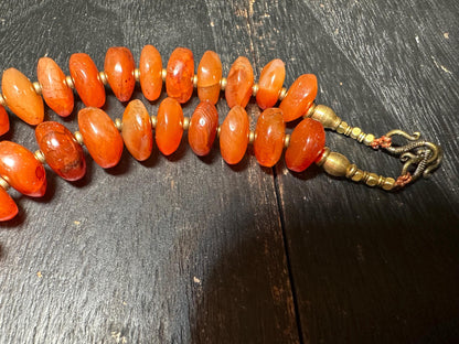 Vintage Tibetan Carnelian Agate Necklace: Himalayan Melon Beads, Ethnic Jewelry