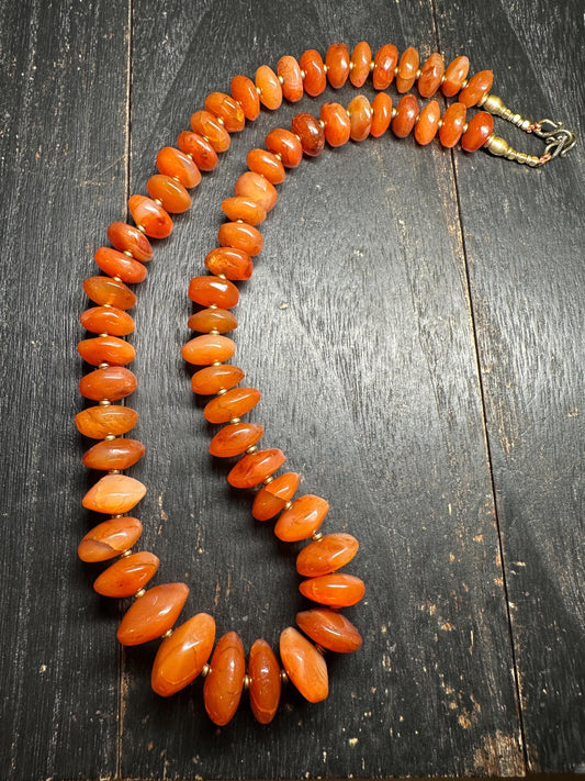 Vintage Tibetan Carnelian Agate Necklace: Himalayan Melon Beads, Ethnic Jewelry