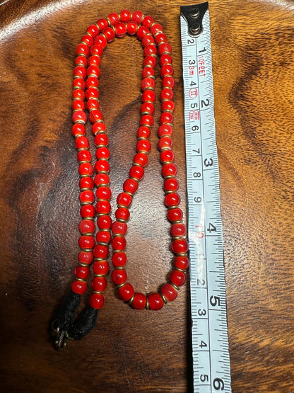 Antique Venetian White Heart Trade Beads: Red Glass, Brass Spacers, Nepalese Tribal Jewelry