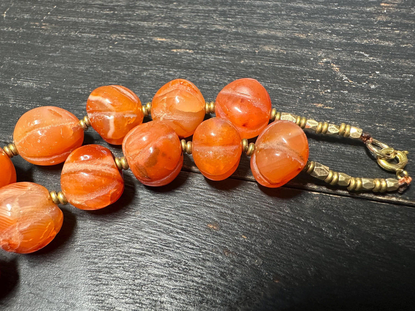 Unique Carnelian Melon Bead Necklace from Nepal | Boho Vintage Tribal Jewelry