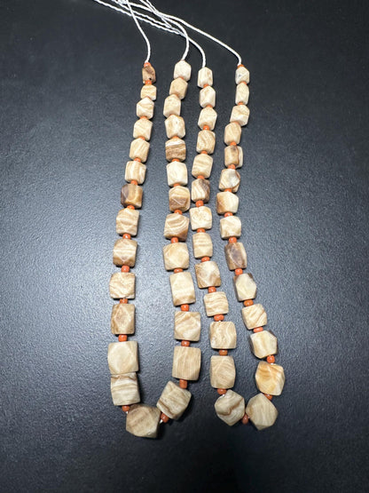 Handcut Vivid Striped Brown Calcite Beads | Square Beads with Spacers