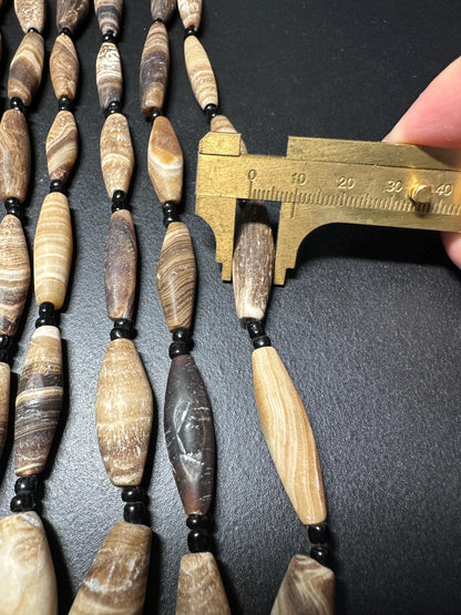 Handcut Vivid Striped Brown Calcite Beads | Square Beads with Spacers