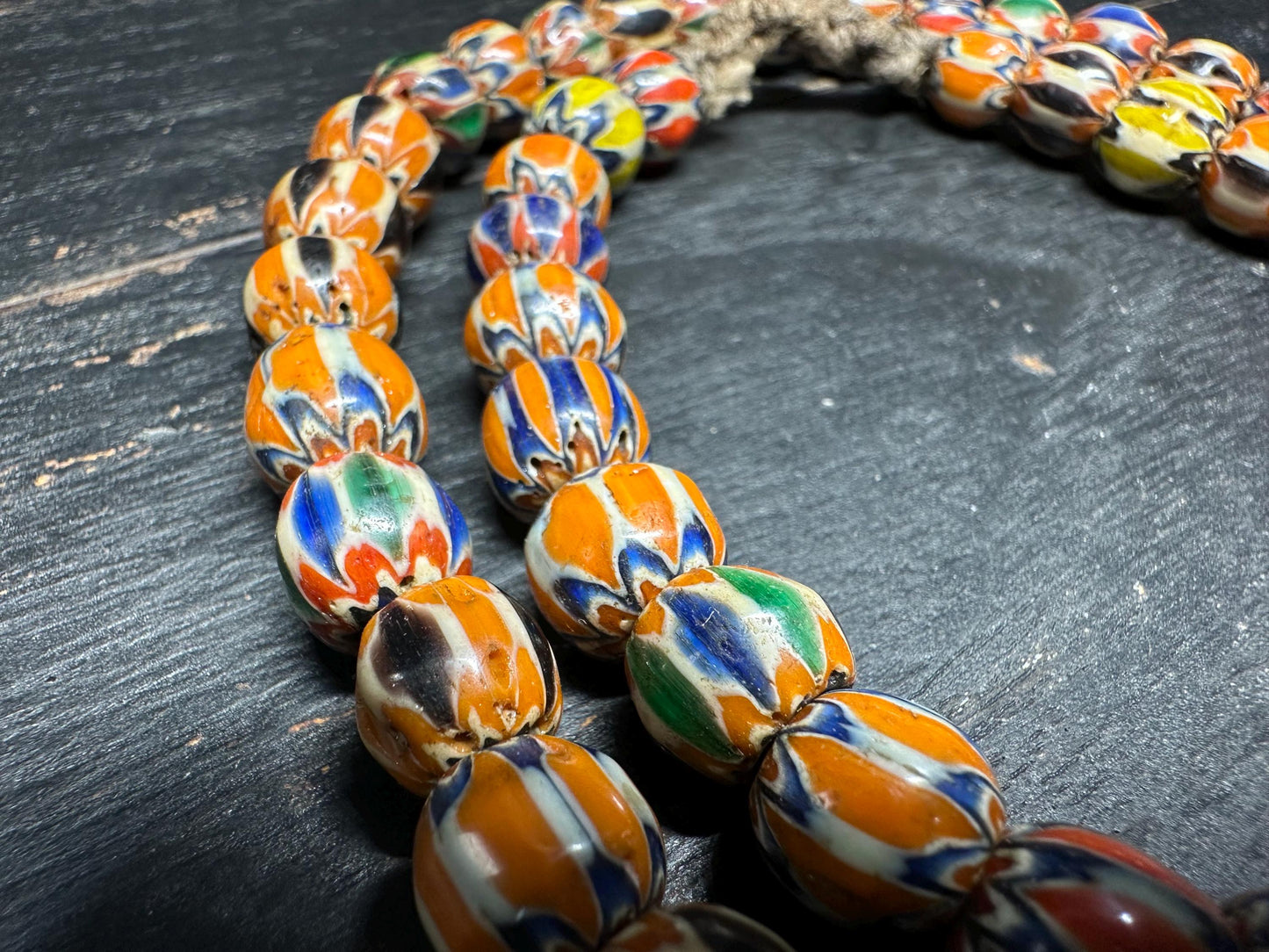 Handmade Vintage Nepalese Chevron Beads Strand | Himalayan Tribal Glass Beads | Ethnic Jewelry Making Supplies