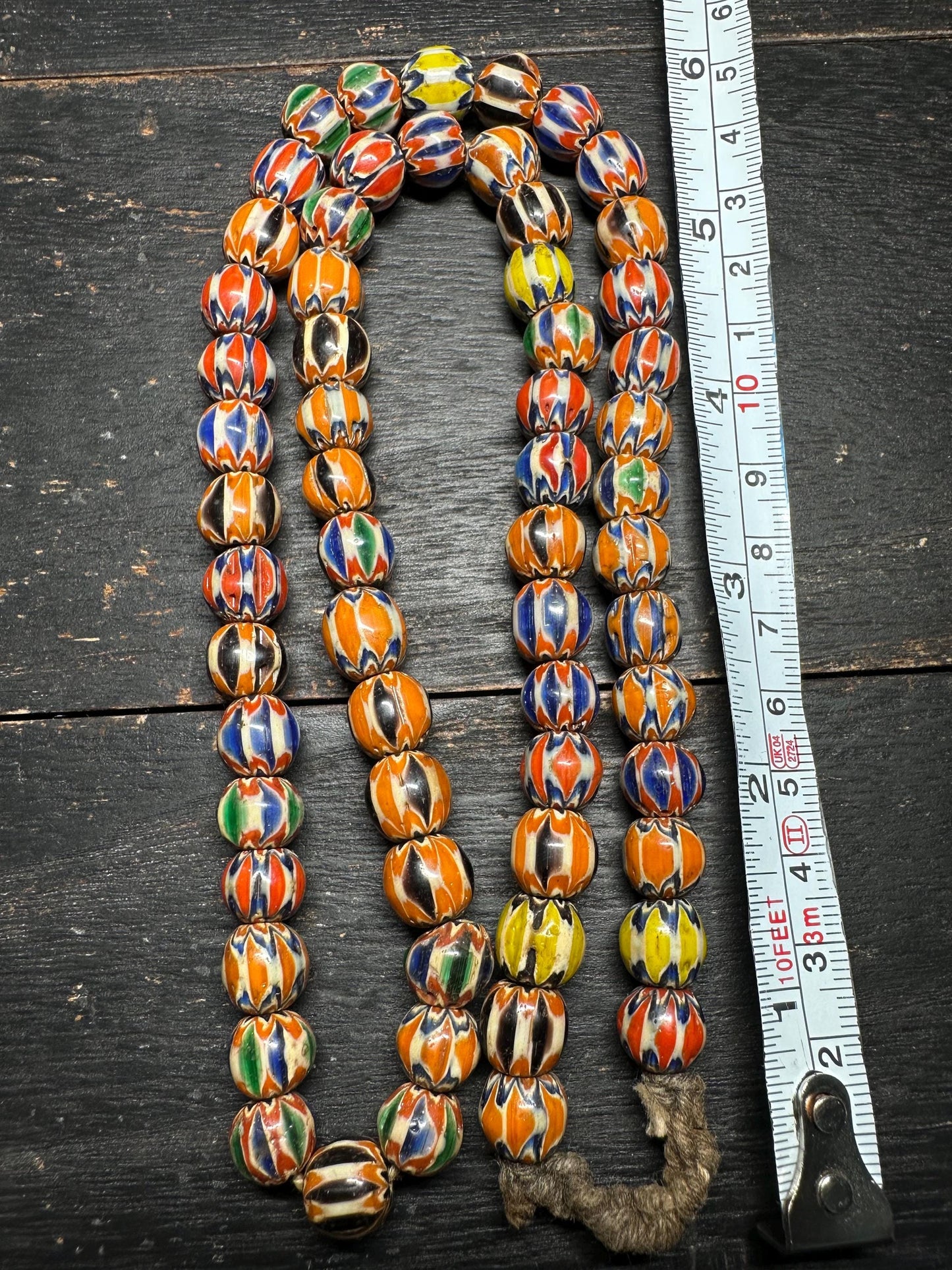 Handmade Vintage Nepalese Chevron Beads Strand | Himalayan Tribal Glass Beads | Ethnic Jewelry Making Supplies