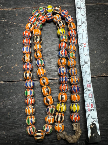 Handmade Vintage Nepalese Chevron Beads Strand | Himalayan Tribal Glass Beads | Ethnic Jewelry Making Supplies